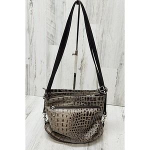 Vintage DUE FRATELLI Purse Brown Croc Embossed Leather Shoulder Bag Handbag